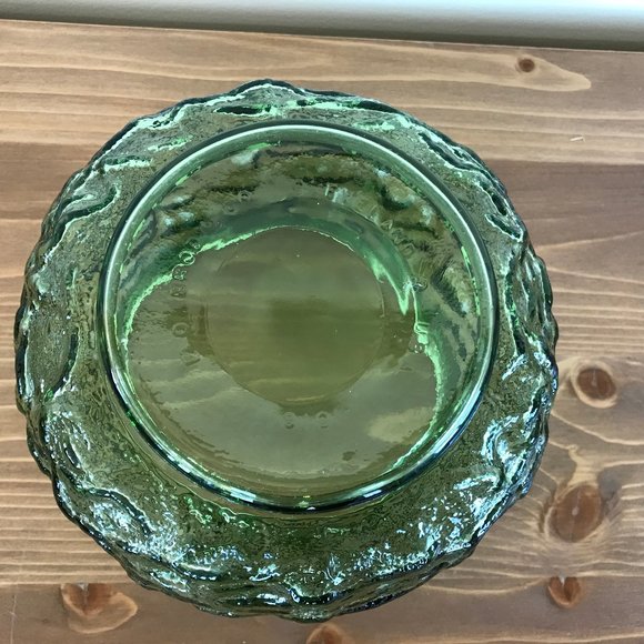 Green Crinkle Glass Widemouth Flower Bowl Vase Vintage EO Brody 1018 USA - Picture 4 of 7